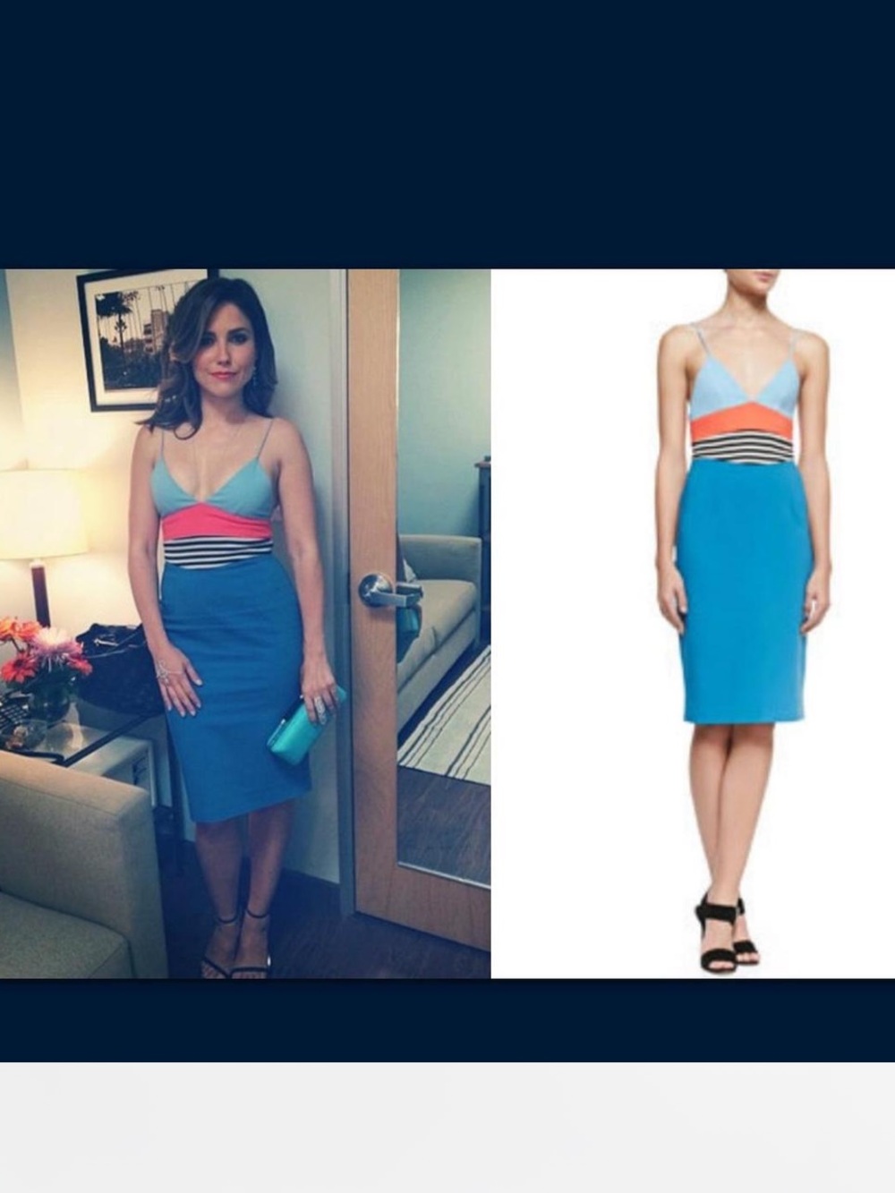 L'AGENCE Colorblock Sheath Dress Seaport Blue Deep V-neckline Sz. 10 Sophia Bush